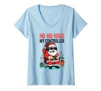 Donna Ho Ho Hold My Controller Divertente Babbo Natale Gamer Natale Maglietta con Collo a V