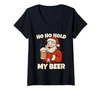 Donna Ho Ho Hold My Drink Funny Santa Drinking Christmas Costume Maglietta con Collo a V