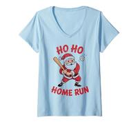 Donna Ho Ho Home Run Divertente Amante del Baseball Cappello di Babbo Natale Maglietta con Collo a V