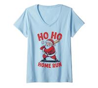 Donna Ho Ho Home Run Divertente Amante del Baseball Cappello di Babbo Natale Maglietta con Collo a V