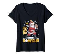 Donna Ho Ho Home Run Divertente Amante del Baseball Cappello di Babbo Natale Maglietta con Collo a V