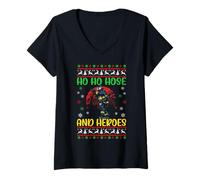 Donna Ho Ho Hose And Heroes Pompiere vigile del fuoco Natale Maglietta con Collo a V