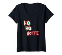 Donna Ho Ho Hottie Naughty Statement per Natale Maglietta con Collo a V