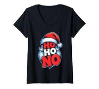 Donna Ho Ho No Divertente Design Natalizio con Cappello Santa Maglietta con Collo a V