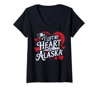 Donna Ho lasciato il mio cuore in Alaska Western Cowboy Hat Mountain Maglietta con Collo a V