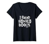 Donna Ho Letto Libri vietati Biblioteca Divertente Bookish Ransom Note Reader Maglietta con Collo a V