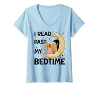Donna Ho letto oltre l'ora di andare a letto - Book Lovers Reader Reading Bookworm Maglietta con Collo a V