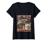 Donna Ho messo il sexy in dislessico divertente gatto meme bootleg grafica Maglietta con Collo a V