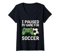 Donna Ho Messo in Pausa Il Mio Gioco per Il Calcio Divertente 8-Bit Pixel Art Gamer Maglietta con Collo a V