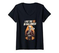 Donna Ho Messo la “Ha” in Halloween Divertente Scheletro Amante de Maglietta con Collo a V