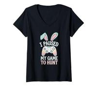 Donna Ho Paused My Game To Hunt Easter Bunny Egg Maglietta con Collo a V