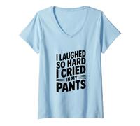 Donna Ho Riso così Forte Che Ho pianto nei Miei Pantaloni Maglietta con Collo a V