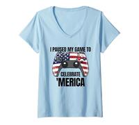 Donna Ho sospeso il mio gioco per celebrare "Merica Gamer il 4 luglio Maglietta con Collo a V