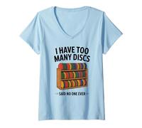 Donna Ho troppi Dischi Player Men Funny Disc Golf Maglietta con Collo a V