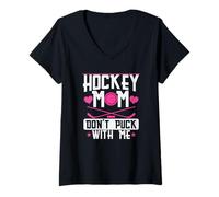 Donna Hockey Mom Non Puck with Me Maglietta con Collo a V