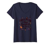 Donna Hocus Pocus Ho Bisogno di Cioccolato per concentrarsi Maglietta con Collo a V, Navy, L