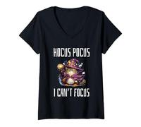 Donna Hocus Pocus I Can't Focus Funny ADHD Cat Saying Humor Maglietta con Collo a V