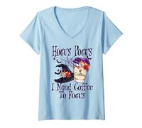 Donna Hocus Pocus I Need Coffee To Focus Halloween Funny Teacher Maglietta con Collo a V