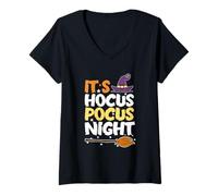 Donna Hocus Pocus Strega Notte Streghe Halloween Streghe Scopa Witc Maglietta con Collo a V