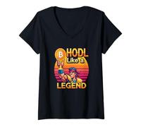 Donna HODL Come Una Leggenda Forte mentalità ricchezza libertà Bitcoin Maglietta con Collo a V