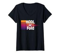 Donna HODL o Fold Stack sats mentalità libertà Potere Bitcoin Maglietta con Collo a V