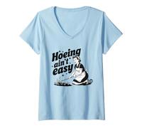 Donna Hoeing Aint Easy Retro Maglietta con Collo a V