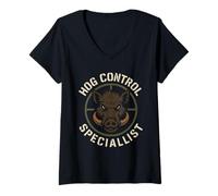Donna Hog Hunting Wild Hog Patrol Pride - Controllo Cinghiale di Maiale Selvatico Maglietta con Collo a V
