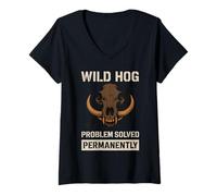 Donna Hog Hunting Wild Hog Patrol Pride - Controllo Cinghiale di Maiale Selvatico Maglietta con Collo a V