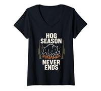 Donna Hog Hunting Wild Hog Patrol Pride - Controllo Cinghiale di Maiale Selvatico Maglietta con Collo a V