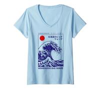 Donna Hokkaido Wave La grande onda di Kanagawa Surfer Paradise Maglietta con Collo a V