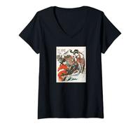 Donna Hokusai Arte Giapponese Donna Uccello Vintage Ukiyo-e Maglietta con Collo a V