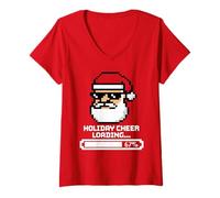 Donna Holiday Cheer Caricamento Pixel Santa Divertente Retro Natale 6 7 Maglietta con Collo a V
