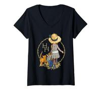 Donna Holly Hobbie Classico su Avventura con Gatto Maglietta con Collo a V