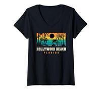 Donna Hollywood Beach Florida Design Spiagge di Hollywood Beach FL Maglietta con Collo a V