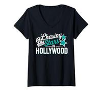 Donna Hollywood Califonia Americano USA Vacanze Turistiche Maglietta con Collo a V