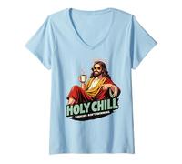 Donna Holy Chill Divertente Gesù caffè Humor Sinning Ain't Winning Maglietta con Collo a V