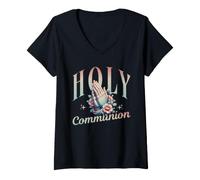 Donna Holy Communion Womens First Communion Maglietta con Collo a V