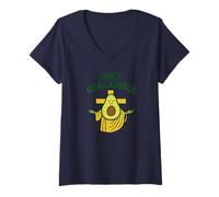 Donna Holy Guacamole Funny Avocado God Design with Cross Maglietta con Collo a V