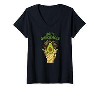Donna Holy Guacamole Funny Avocado God Design with Cross Maglietta con Collo a V