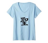 Donna Holy Kanji/Calligrafia Cinese Giapponese Sacra Design Maglietta con Collo a V