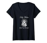 Donna Holy Mother - Maria Madre di Dio Design Maglietta con Collo a V