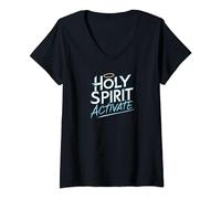 Donna Holy Spirit Activate Awesome Christian Tees and Church Decor Maglietta con Collo a V