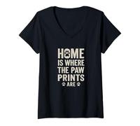 Donna Home Dove Le Stampe Di Paw Are. Vintage Pet. Maglietta con Collo a V