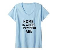 Donna Home Dove Sono Le Stampe Di Zampa. Pet Love. Maglietta con Collo a V