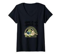 Donna Home Is My Happy Place Cozy Turtle Under Shell Libro Maglietta con Collo a V