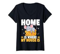 Donna Home is Where My Mouse is Cute Mouse Graphic for Mouse Owner Maglietta con Collo a V