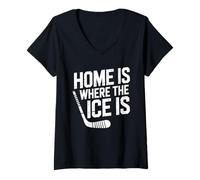 Donna Home Is Where The Ice Is Retro Hockey Lovers Giocatori Sport Maglietta con Collo a V