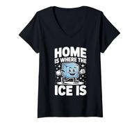 Donna Home Is Where The Ice Is Retro Hockey Lovers Giocatori Sport Maglietta con Collo a V