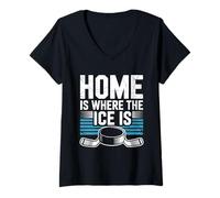 Donna Home Is Where The Ice Is Retro Hockey Lovers Giocatori Sport Maglietta con Collo a V