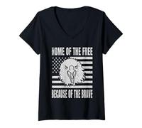 Donna Home Of The Free Because Of The Brave Aquila Bandiera USA Maglietta con Collo a V